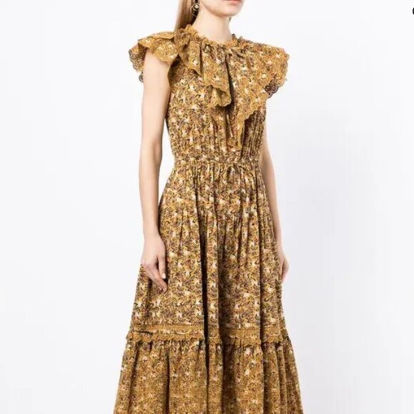 NWOT ULLA JOHNSON Yvette Ruffle Poplin Midi Dress in Dandelion XS $625 - Picture 4 of 10
